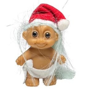 Vintage Russ Troll Doll Baby in Diaper & Santa Hat – 3″ Christmas Collectible